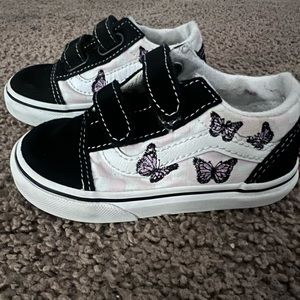 VANS Old Skool Butterfly Checkerboard Low Skate Shoes Pink Black Toddler Girls 7
